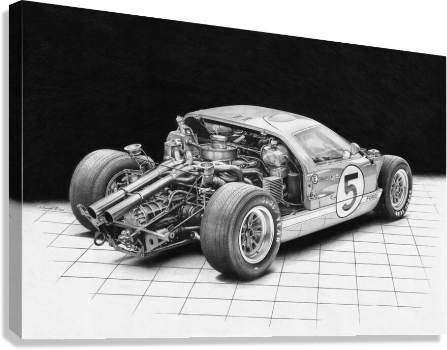 Automotive Print: 1966 Le Mans Ford GT40 Photo Like Drawing Canvas Print