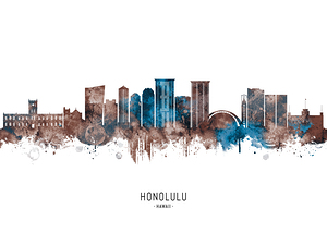 Honolulu Hawaii Skyline Sepia