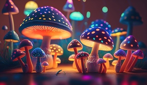 Luminous Colorful Mushrooms by Towseef Dar