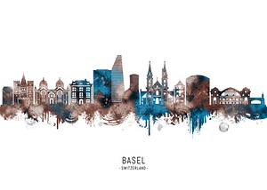 Basel Switzerland Skyline Sepia