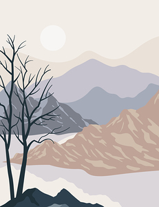 Foliage line art drawing with abstract shape