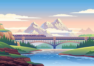 Colorful Bridge and Mountains