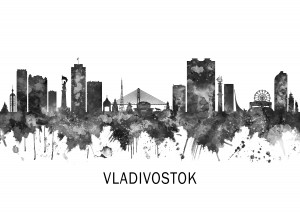 Vladivostok Russia Skyline BW