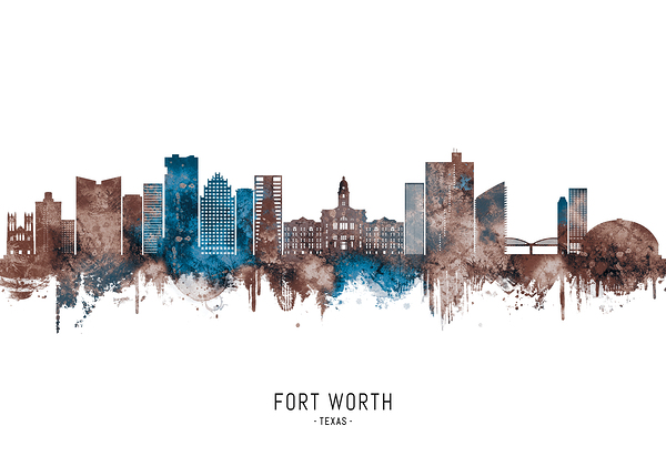 Fort Worth Texas Skyline Sepia Print