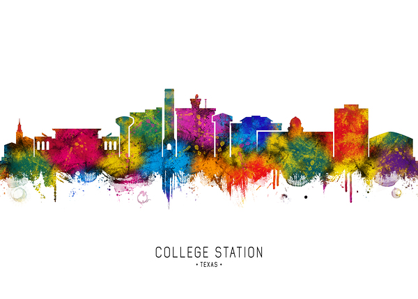 College Station Texas Skyline Print