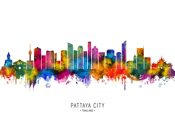 Pattaya City Thailand Skyline Print