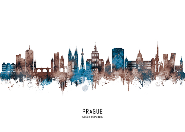 Prague Czech Republic Skyline Sepia Print