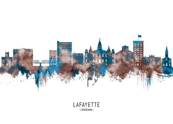 Lafayette Louisiana Skyline Sepia Print