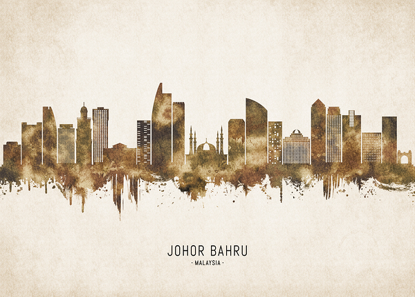 Johor Bahru Malaysia Cityscape Vintage Print