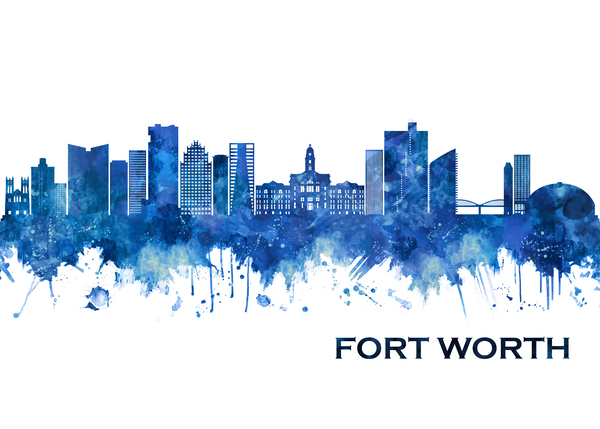 Fort Worth Texas Skyline Blue Print