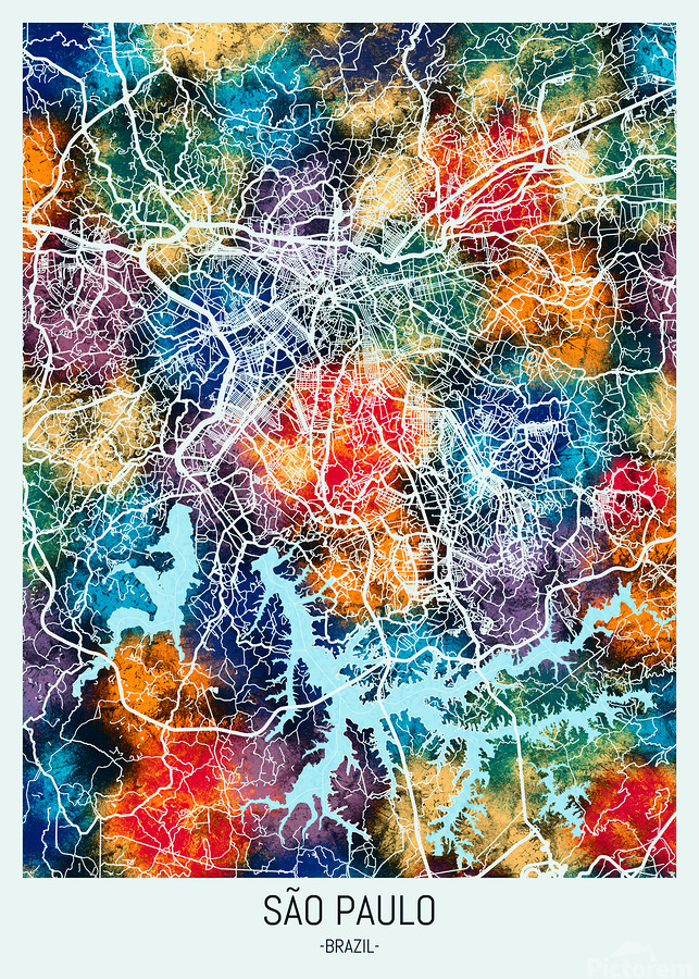 Sao Paulo Brazil Map by Towseef Dar Wall Art