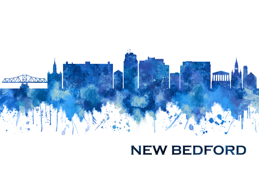 New Bedford Massachusetts Skyline Blue by Towseef Dar Wall Art