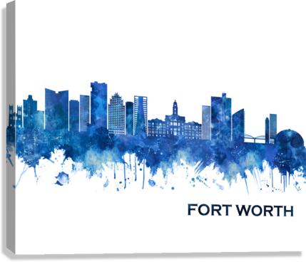 Fort Worth Texas Skyline Blue Canvas Print