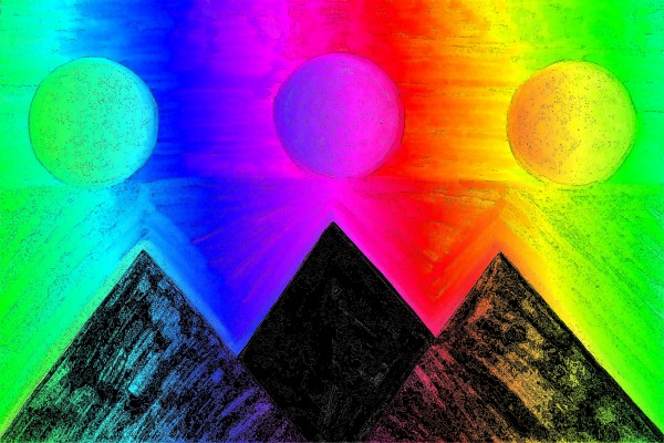 Pyramids Of Other Worlds In Rainbow by Sherrie Larch