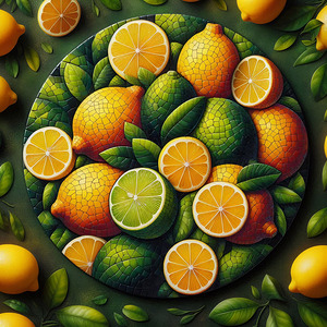 A vibrant mosaic of fresh lemons and leaves
