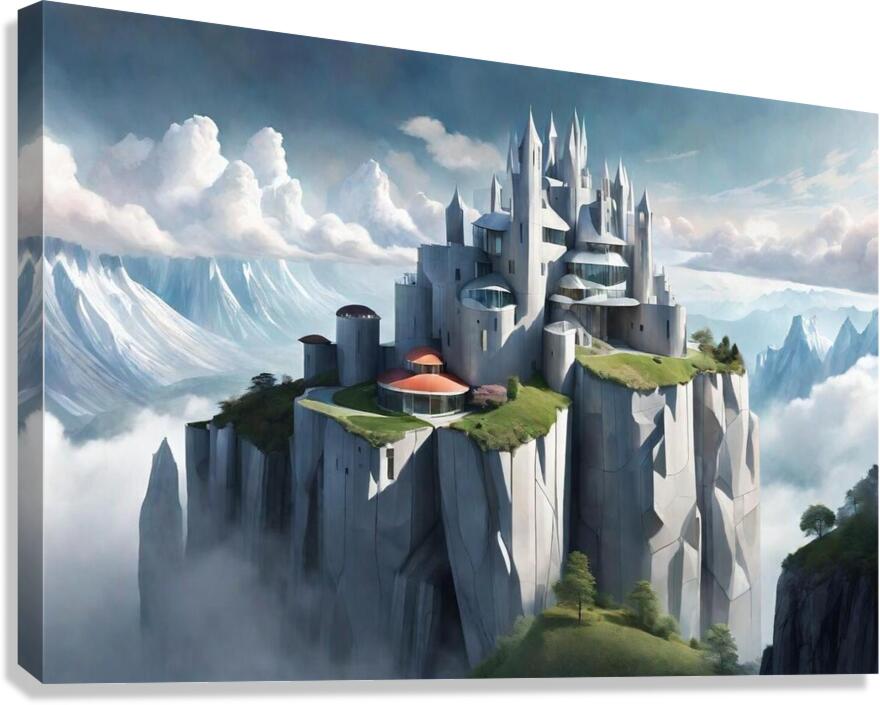 Architectural Marvel on a Rocky Precipice: A Fusion of Gothic and Art Deco Inspirations Canvas Print