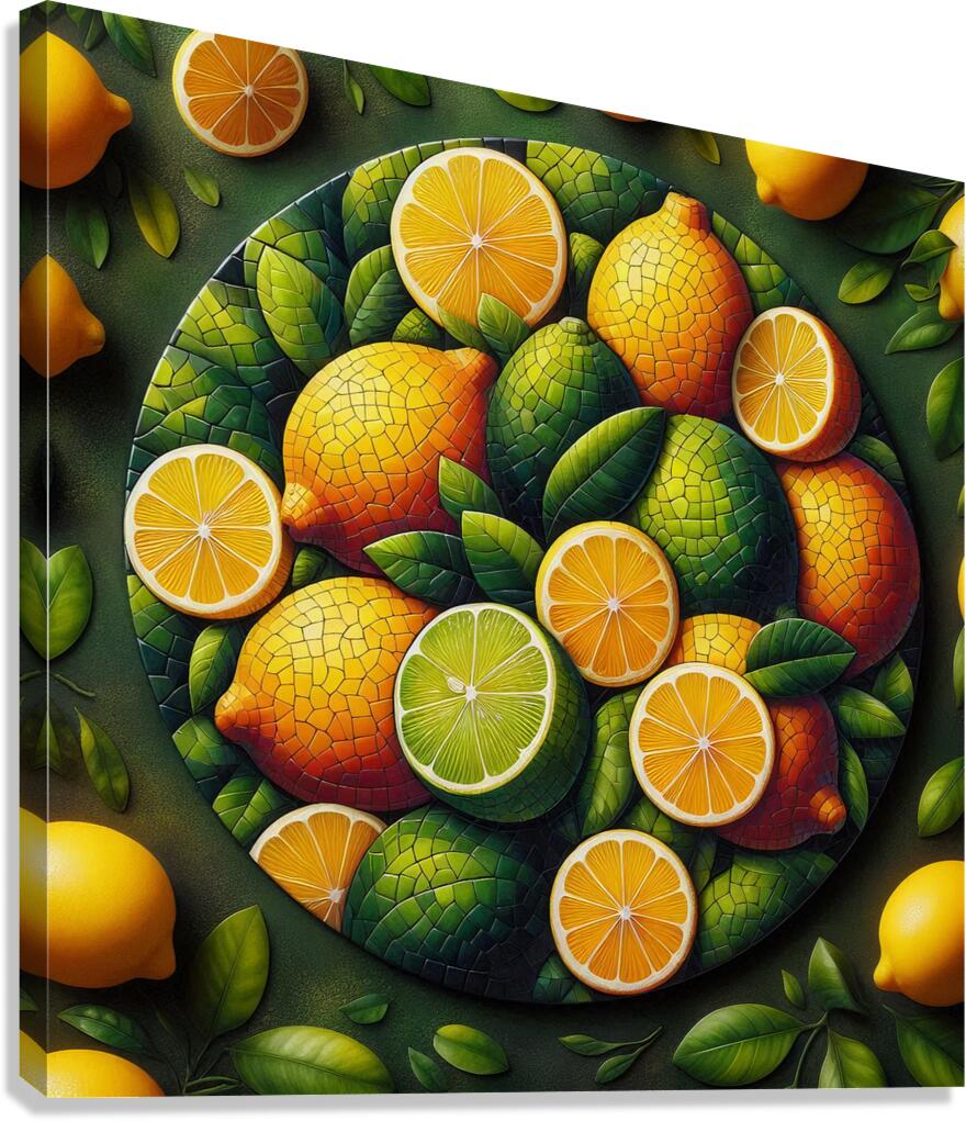 A vibrant mosaic of fresh lemons and leaves Canvas Print