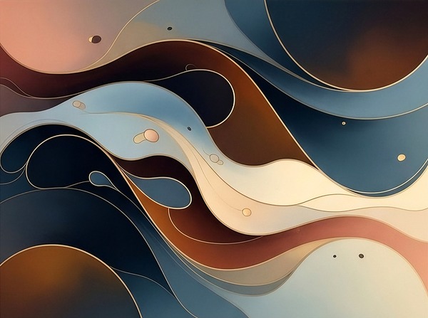 Elegant Abstract Flow Wall Art – Layered Curves in Indigo Terracotta & Gold Modern Luxury Art Print by Ghassen nasser