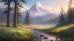 Tranquil Mountain Stream   Natures Serenity in Every Brushstroke 