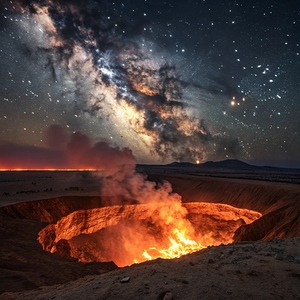 Gateway to the Cosmos: A Fiery Portal Beneath the Starry Sky 