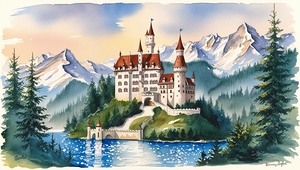 Majestic Castle Retreat: A Dream in Watercolor 