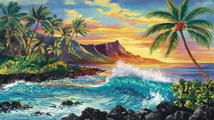 Tropical Sunset Bliss: Vibrant Coastal Paradise Wall Art 