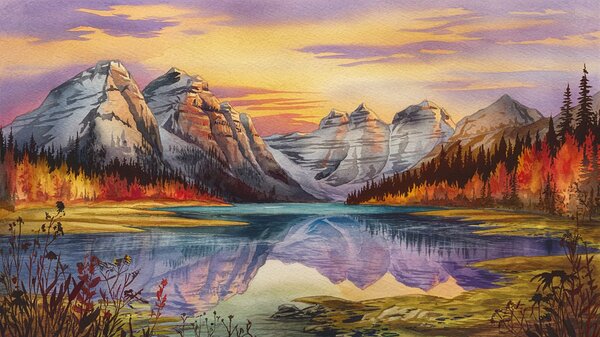 Serene Mountain Reflections at Sunset  by Mohammed adam