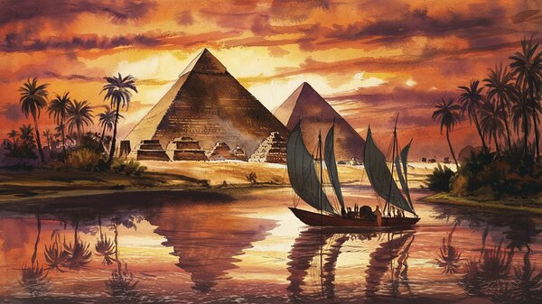 Golden Reflections: Mystique of the Nile and Pyramids  by Mohammed adam