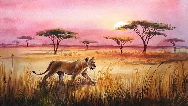 Golden Serengeti Stroll: A Lioness at Sunset  by Mohammed adam