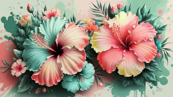 Tropical Elegance: Vibrant Hibiscus Bloom Wall Art  by Mohammed adam