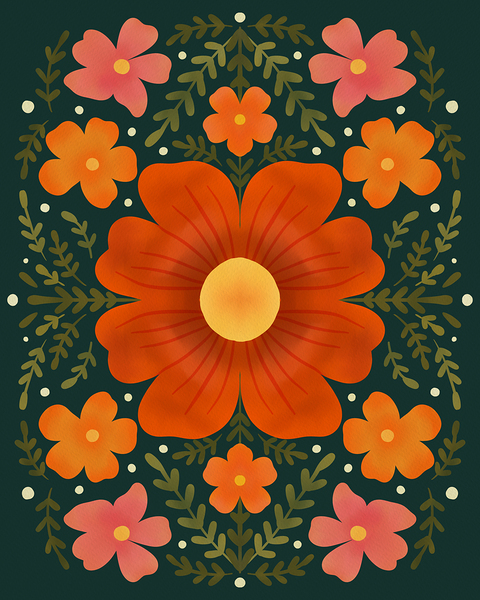 Forest flowers green and orange by Angela Minca