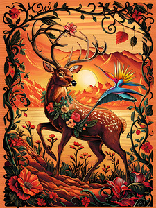 A majestic deer decorated with flowers and leaves