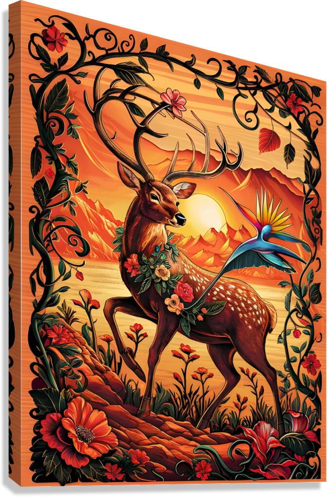 A majestic deer decorated with flowers and leaves Canvas Print