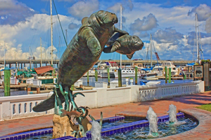 Manatee And Calf Sculpture At The Twin Dolphin