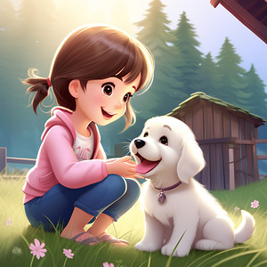 LITTLE GIRL WITH HER PUPPY