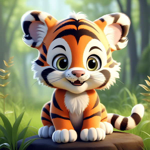 31 cute little cartoon looking tiger Print