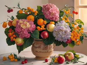  The vase table apples - cherries oranges 