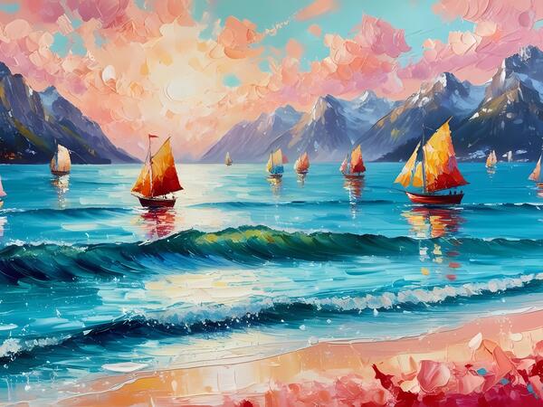   the Sea boats - Mountain Print