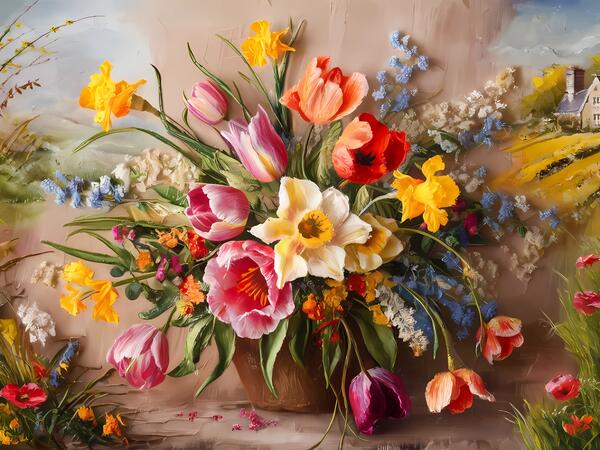 The Colorful Flowers - Oil Colors Print