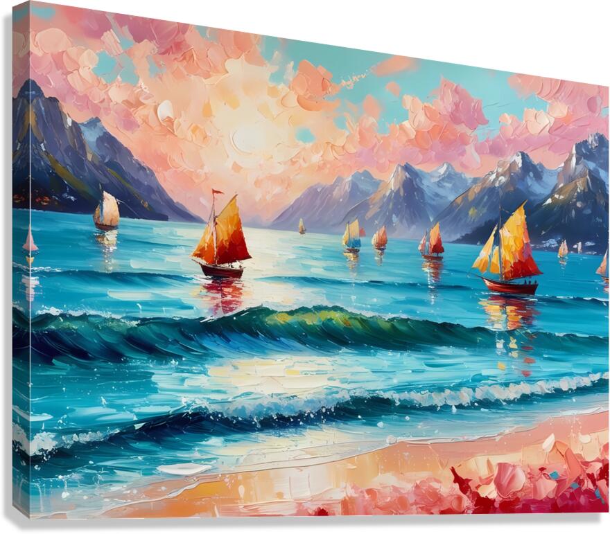   the Sea boats - Mountain Canvas Print