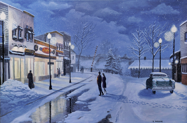 Pre Christmas Shoppers in Bobcaygeon Winter Night by Dave Rheaume