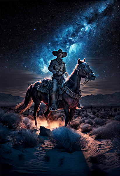 Western Cowboy riding his horse  3  Print