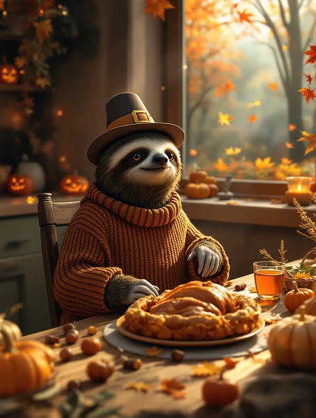 Adorable Sloth Celebrating Fall by HASAG