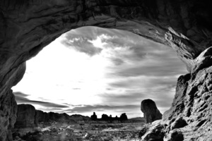 Double Arch Looking Out Black and White