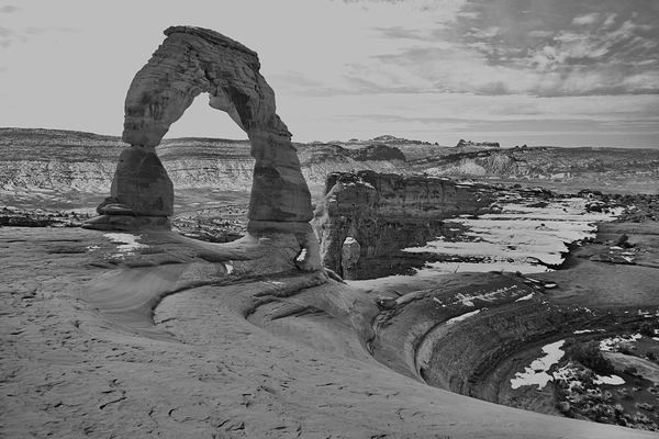 Delicate Arch BW Winter by Tom Fritz