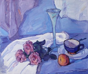 Still Life with Purple Roses