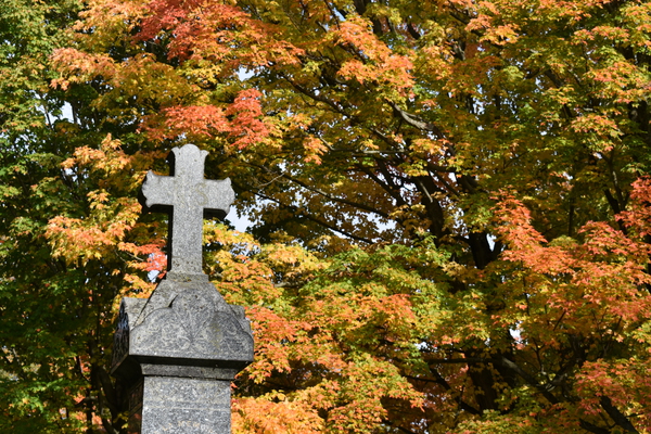 A tombstone in autumn by Laprise