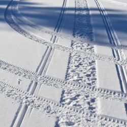 A snowmobile trail in the snow