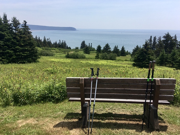 Hiking poles at lookout  Print