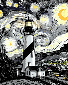 Lighthouse Under Starry Sky